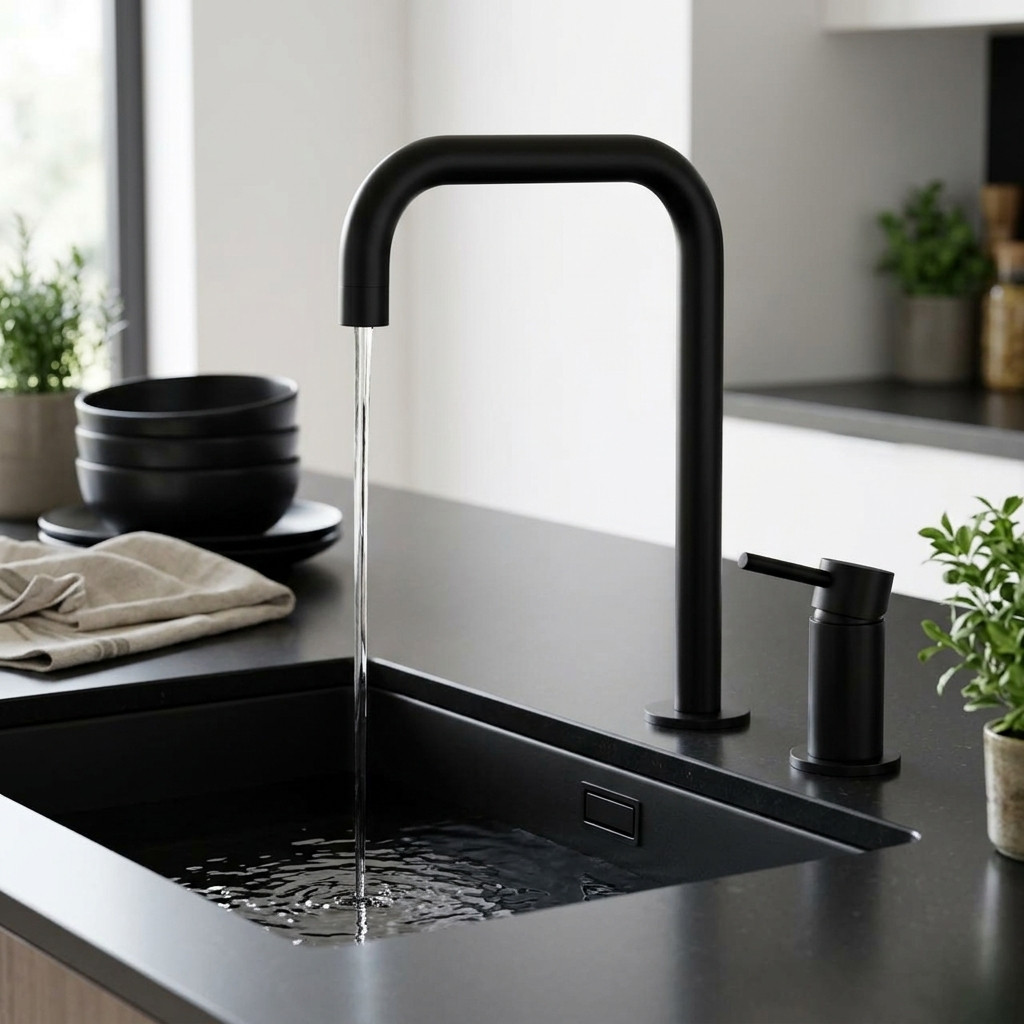 Pure.Sink Luxion Torneira de cozinha preta fosca de 2 furos com bico em U PLX2HU-10